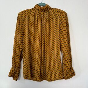 Vintage Tess Paris-Milano Mustard Yellow Medallion High Neck Blouse Size 4